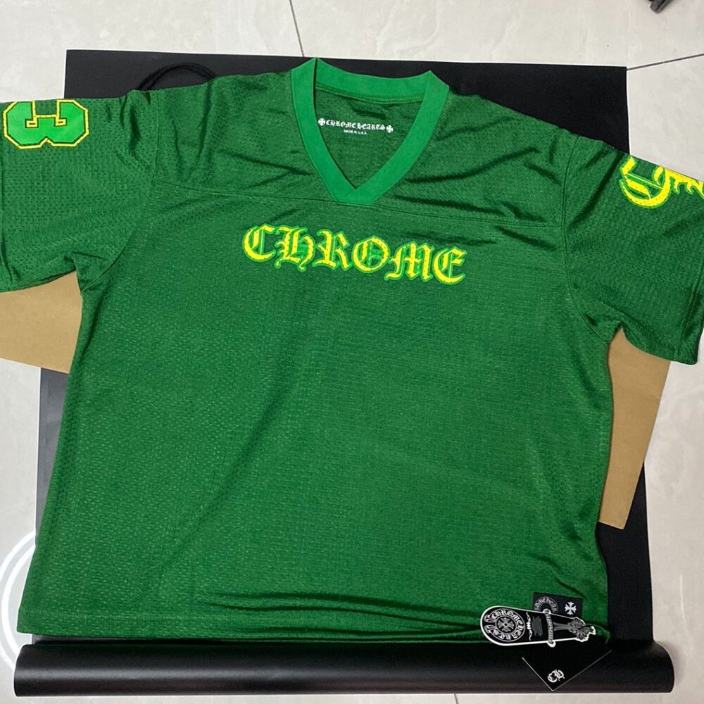 Chrome Hearts Green Sports Mesh Varsity Hockey Short Sleeve T Shirt